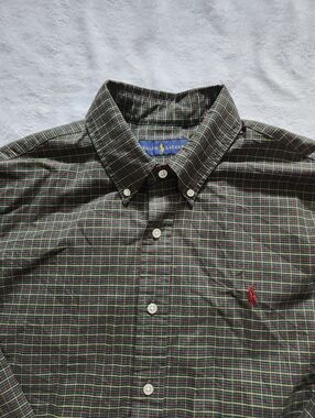 RALPH LAUREN Men's Large Tartan Plaid Button Down Shirt Oxford Cotton